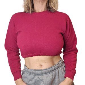 Womens Maroon Dark Red Cropped‎ Crewneck Sweatshirt XS/S Pro Player Plain Basic